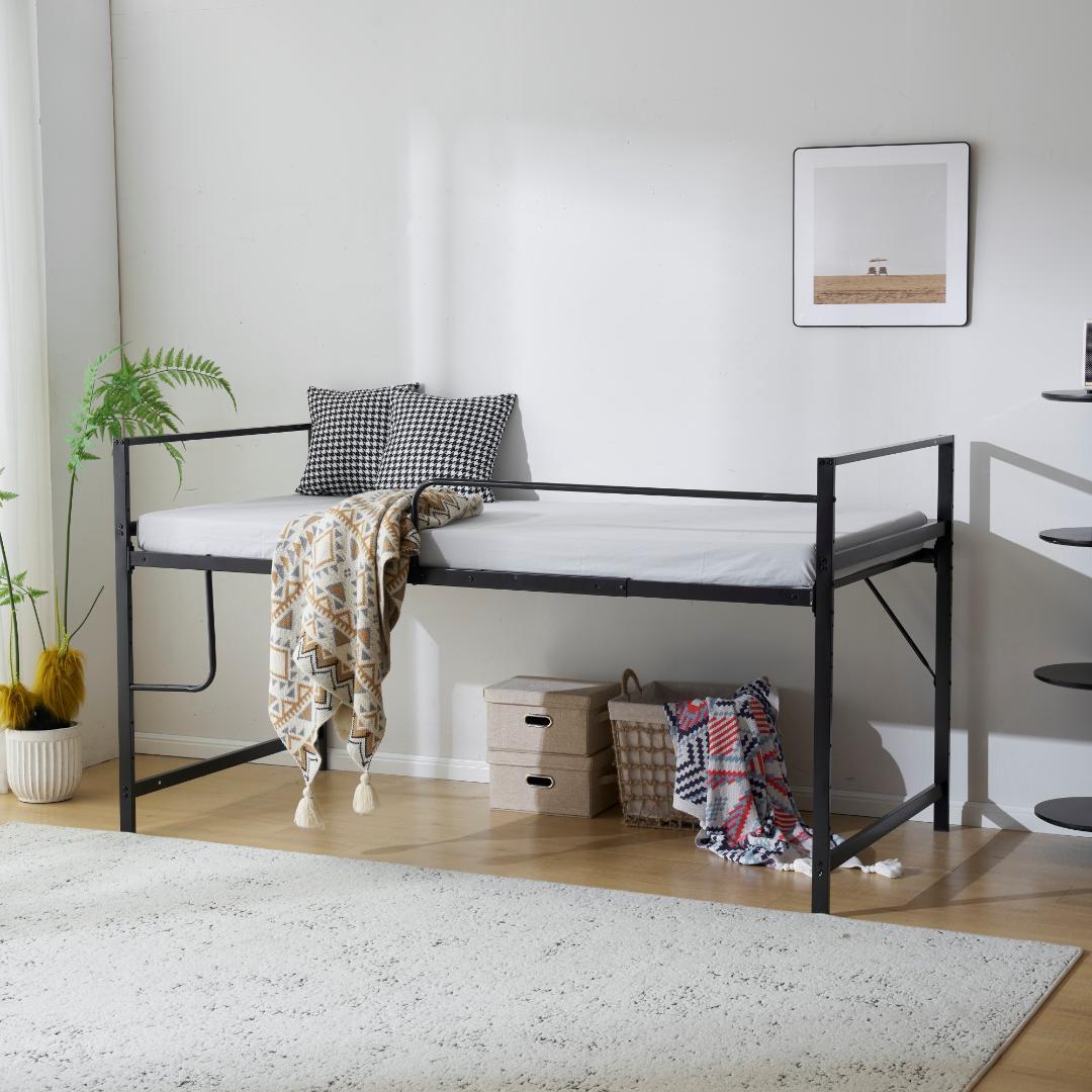 大人気！【高さ110cm】ロフトベッド パイプベッド シングル耐震　BLACK