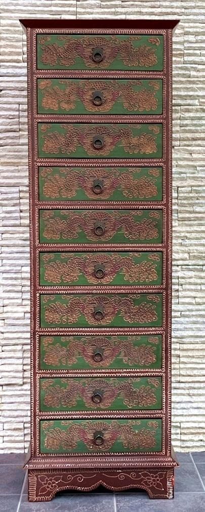 アンティーク　シノワズリ　１０段引出し　チェスト　東洋家具　唐箪笥　中国風文様