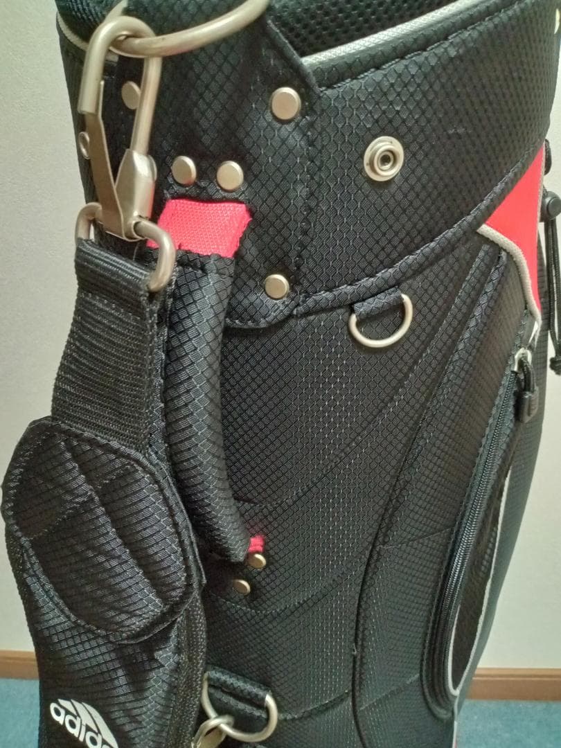 ★美品★adidas★アディダス★軽量ナイロン★キャディバッグ★9型★黒/赤★