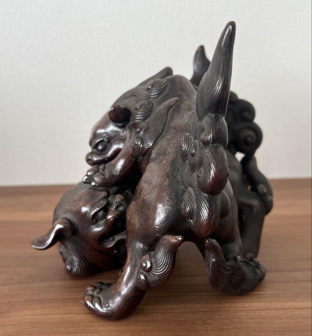 古備前置物 狂獅子像 江戸末期頃 収納木箱有 アンティーク