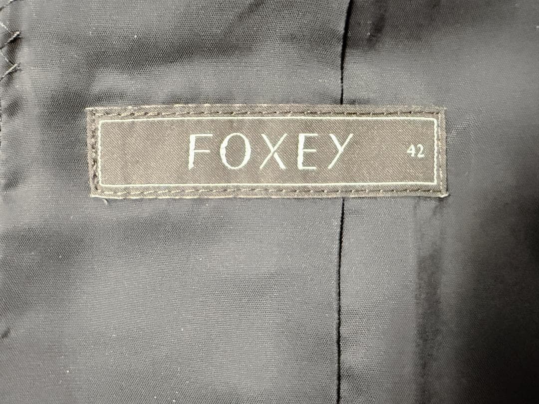 美品★FOXEYフォクシー ウール胸元リボンチャコールグレーワンピース希少42