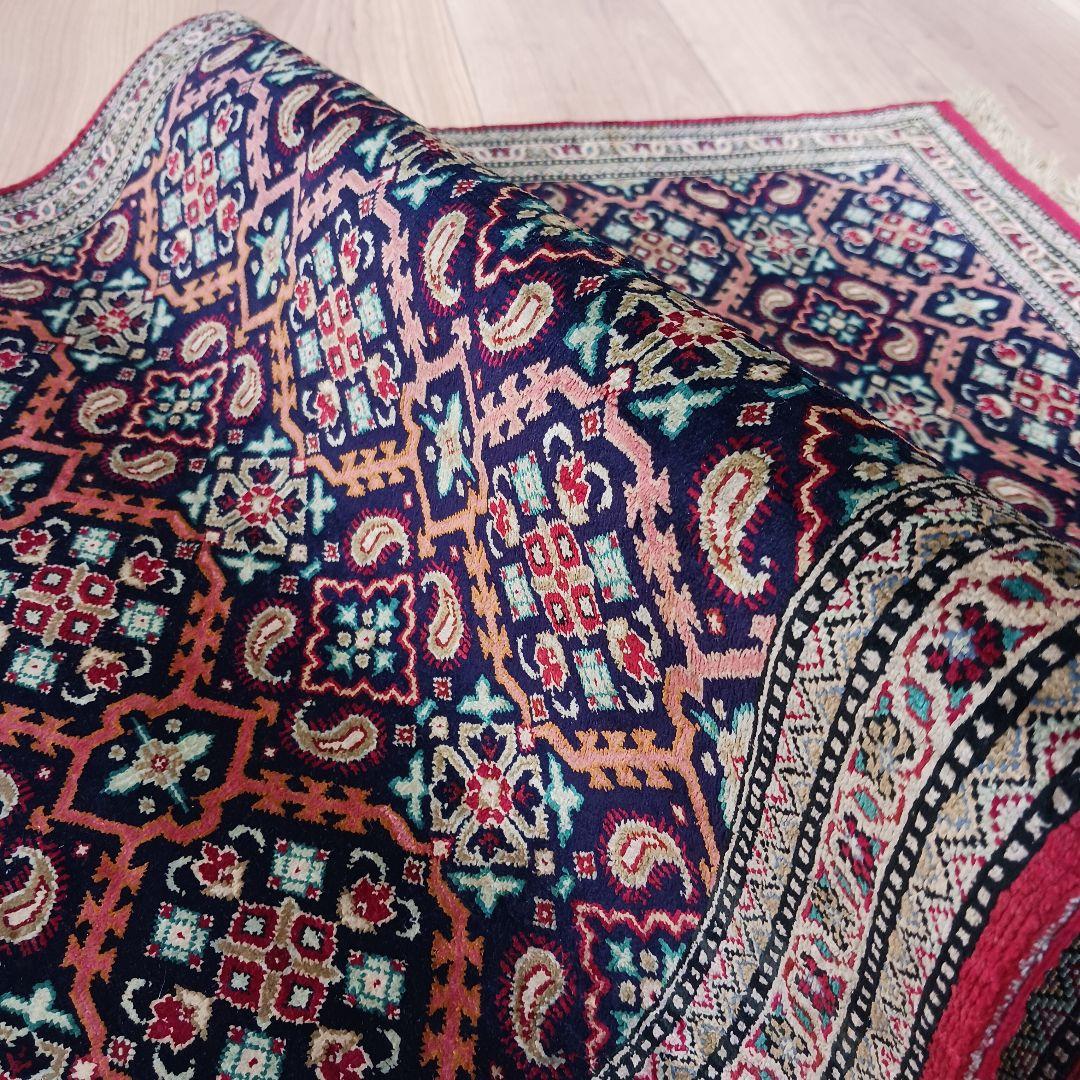 Y3076 ペルシャ絨毯 クム産 シルク100% 手織80万ノット