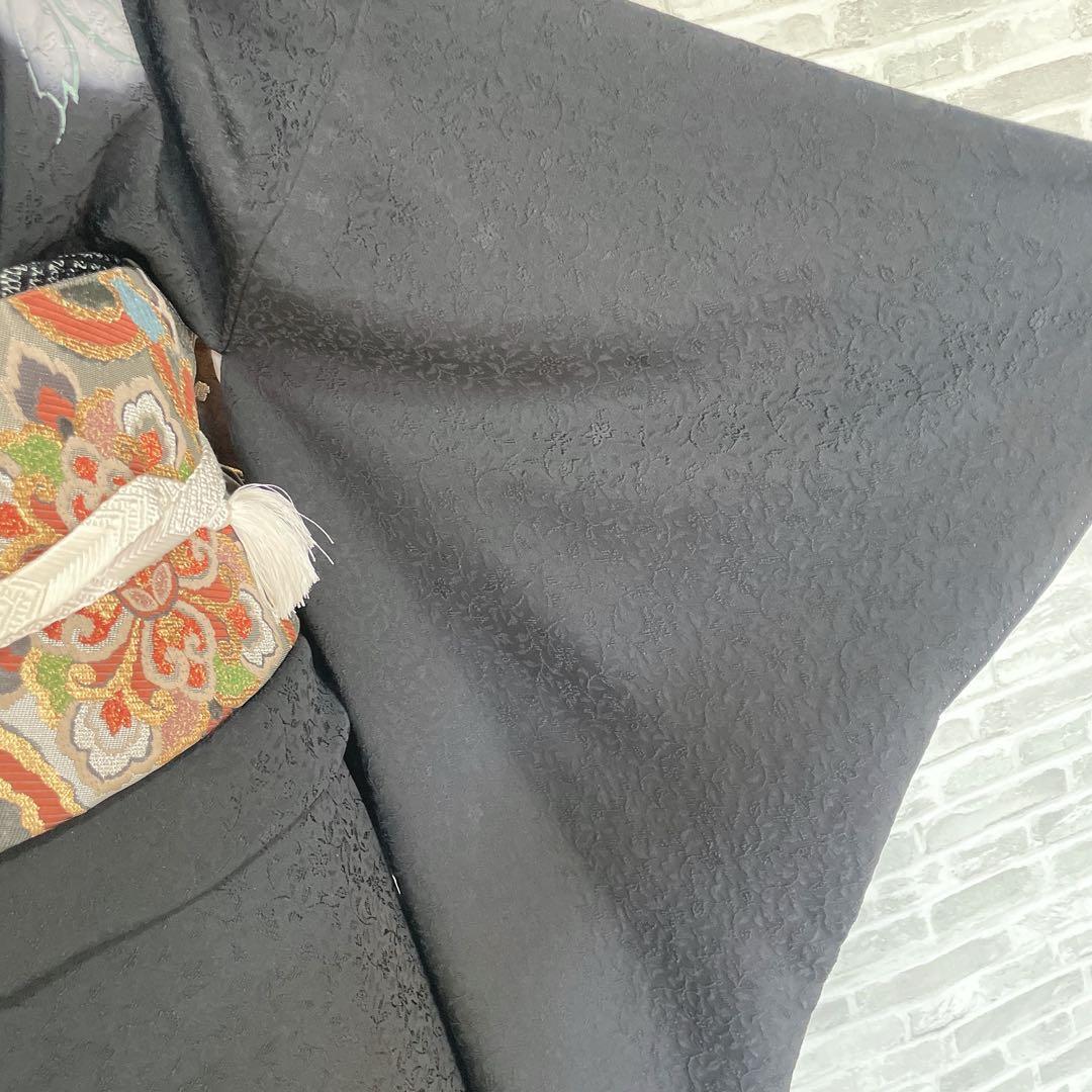 訪問着　フルセット　薔薇　月夜　黒地　金彩加工　おおみ安心ガード加工　着物　Q5