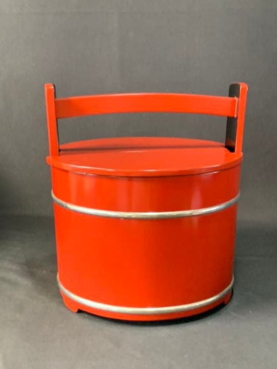 D868 送料無料　朱手桶　水指　秀岳造　共箱　茶室　茶道具　漆芸