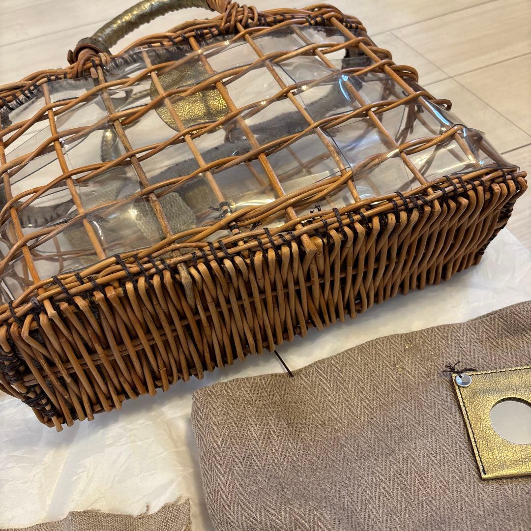 エバゴス　かごバッグ 透明素材 金色リボン付き