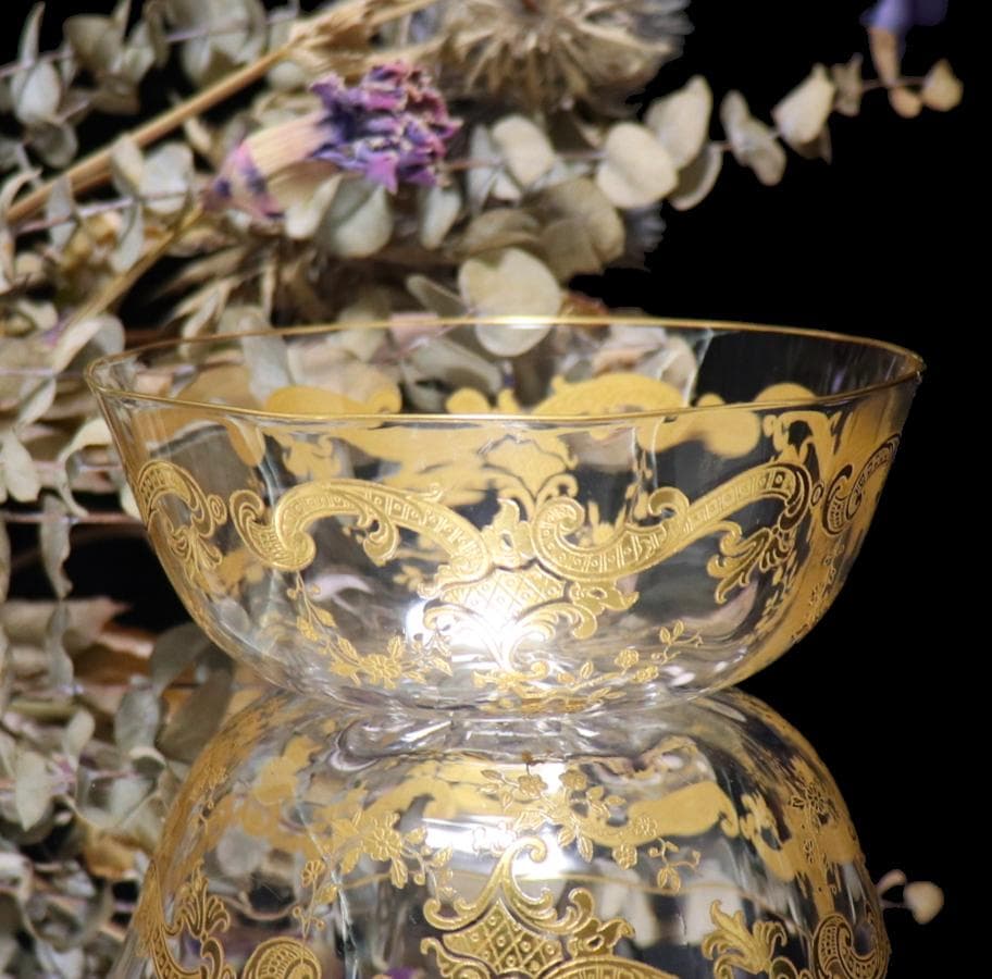 オールド・バカラ 1900年頃 金彩 ロココ調 切子鉢 ボウル ゴールド春海商店