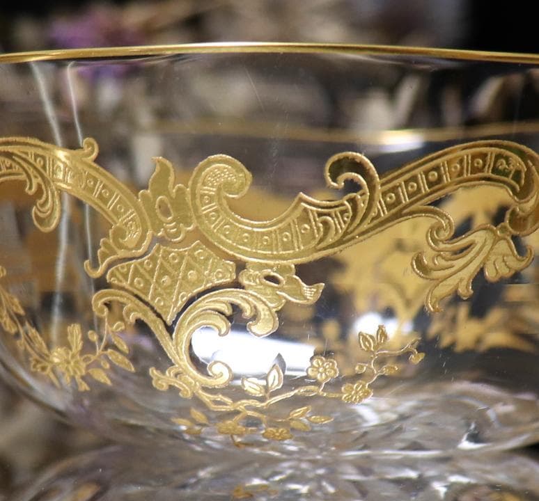 オールド・バカラ 1900年頃 金彩 ロココ調 切子鉢 ボウル ゴールド春海商店