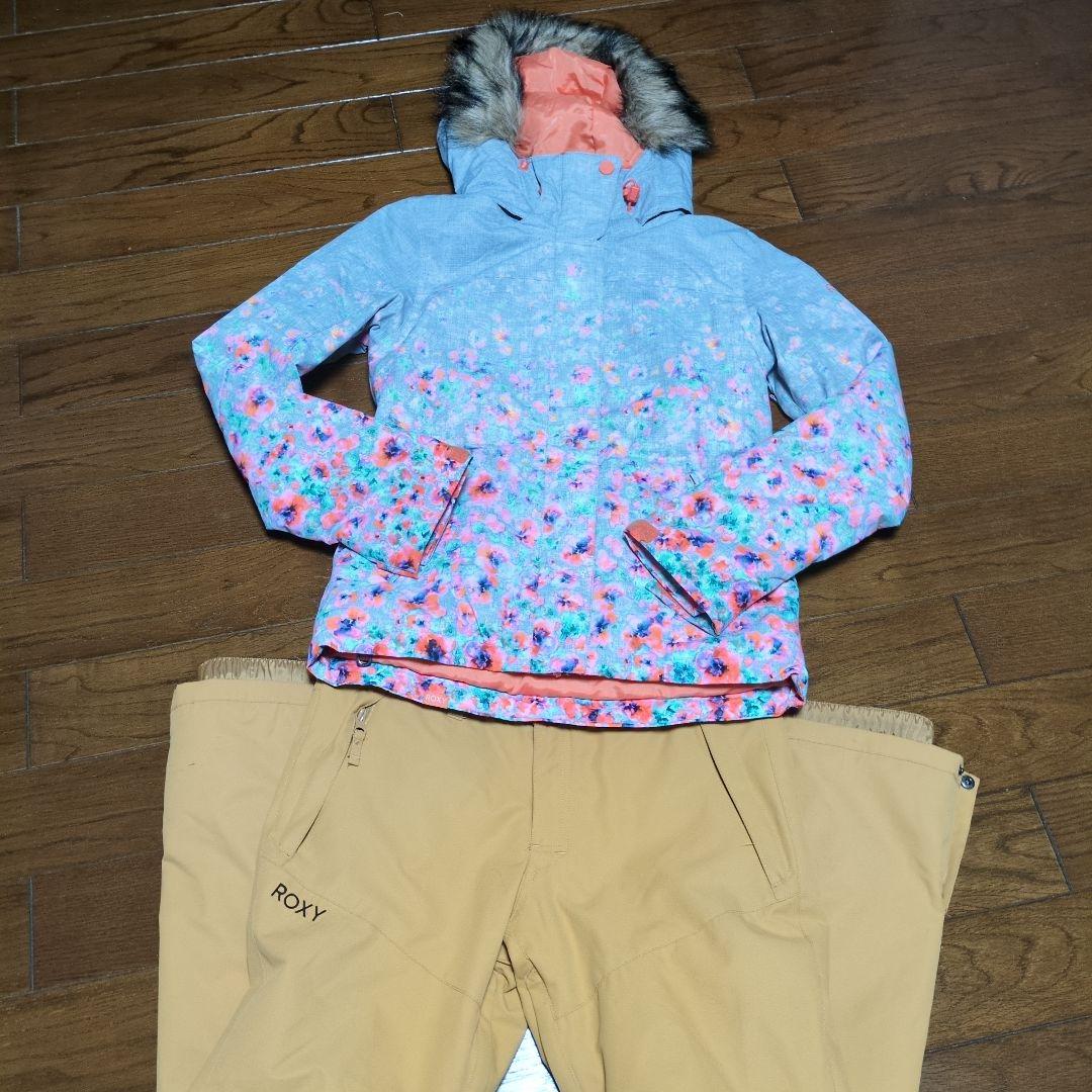 【美品】ROXY　スノボウェア　上下セット　総柄　小花柄　キャメルブラウン　Ｓ