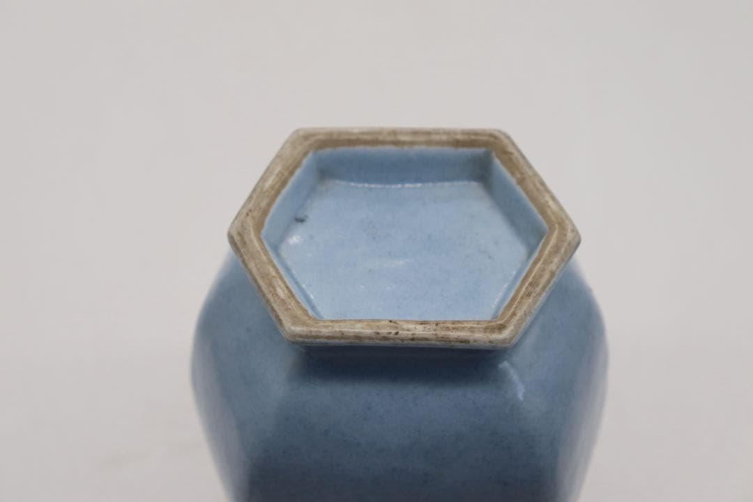 中国　清時代　天青釉雙耳瓶　木箱付　送料込み250520