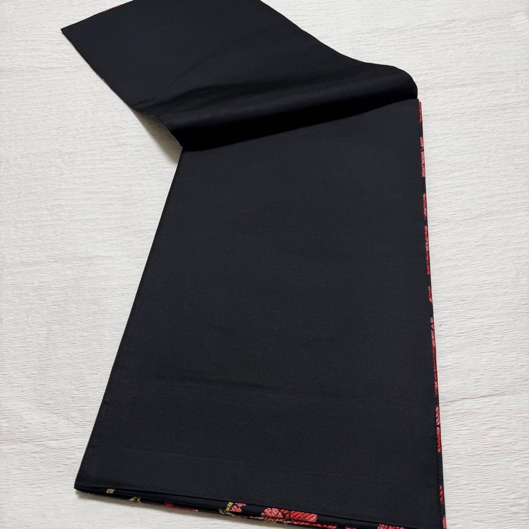 D33＋m-59 胡蝶蘭 今井織物 振袖 正絹 袋帯 六通 未使用 黒地