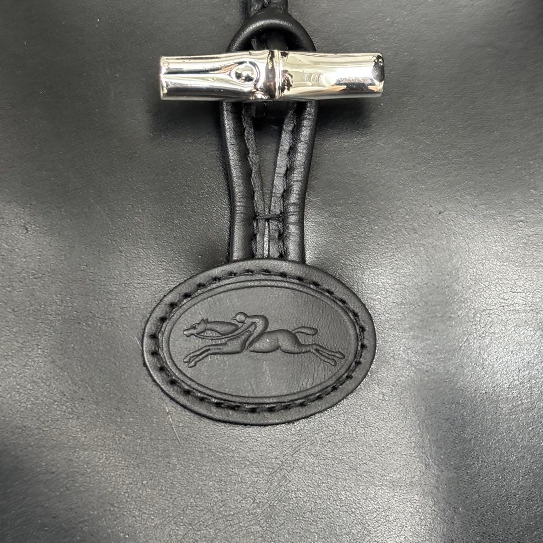 【良品】ロンシャン　トートバッグ　オールレザー　黒　エンボスロゴ　手提げ　大容量