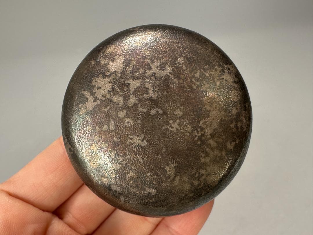 日本美術　江戸時代　丹波焼　茶道具　鉄釉茶入 小壺　刻印有　純銀蓋付　時代共箱付