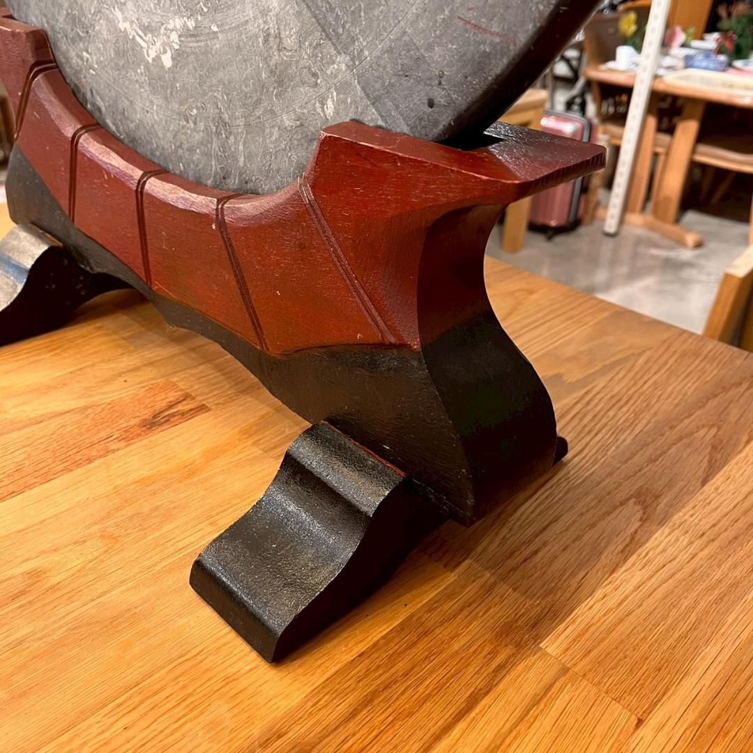 大理石 安天下 丸型 石版 彫刻 虎 竹林 大理石 骨董 中国美術 ヴィンテージ