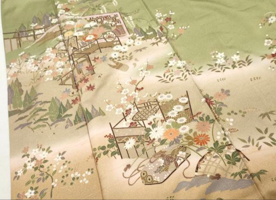 新春特別価格❗️3000円引き♦️4点フルセット　正絹訪問着　袋帯　帯揚げ　帯締め