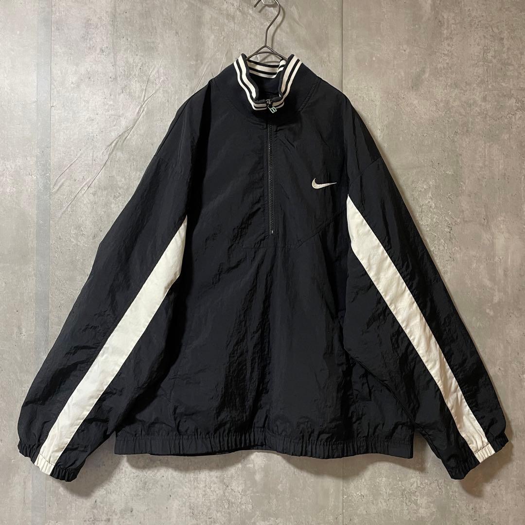 NIKEナイキナイロントラックジャケットハーフジップ黒ブラック刺繍ロゴ希少90s