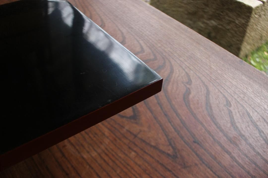 傷有参考品！時代朱漆に風情ある草花絵の映える折敷2点（検輪島塗京塗懐石膳お膳お盆