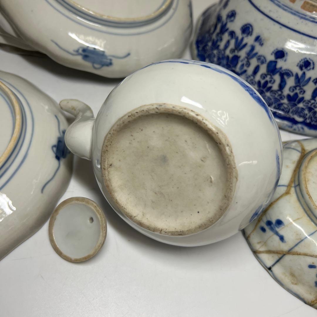 古伊万里、古染付　染付銚子、中皿等色々　東Y8-0113②