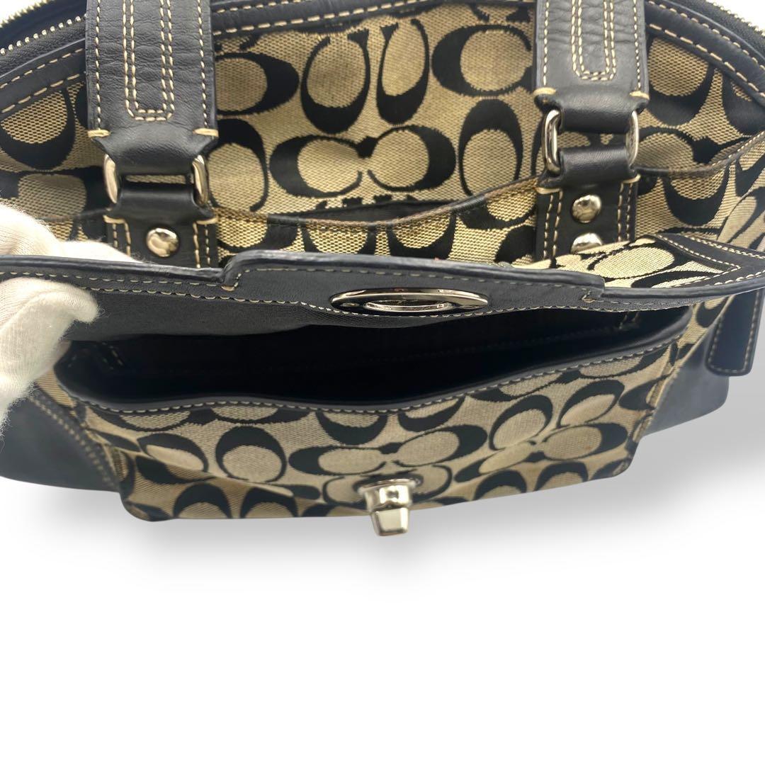 美品 COACH ショルダーバッグ シグネチャー ターンロック レザー ブラック