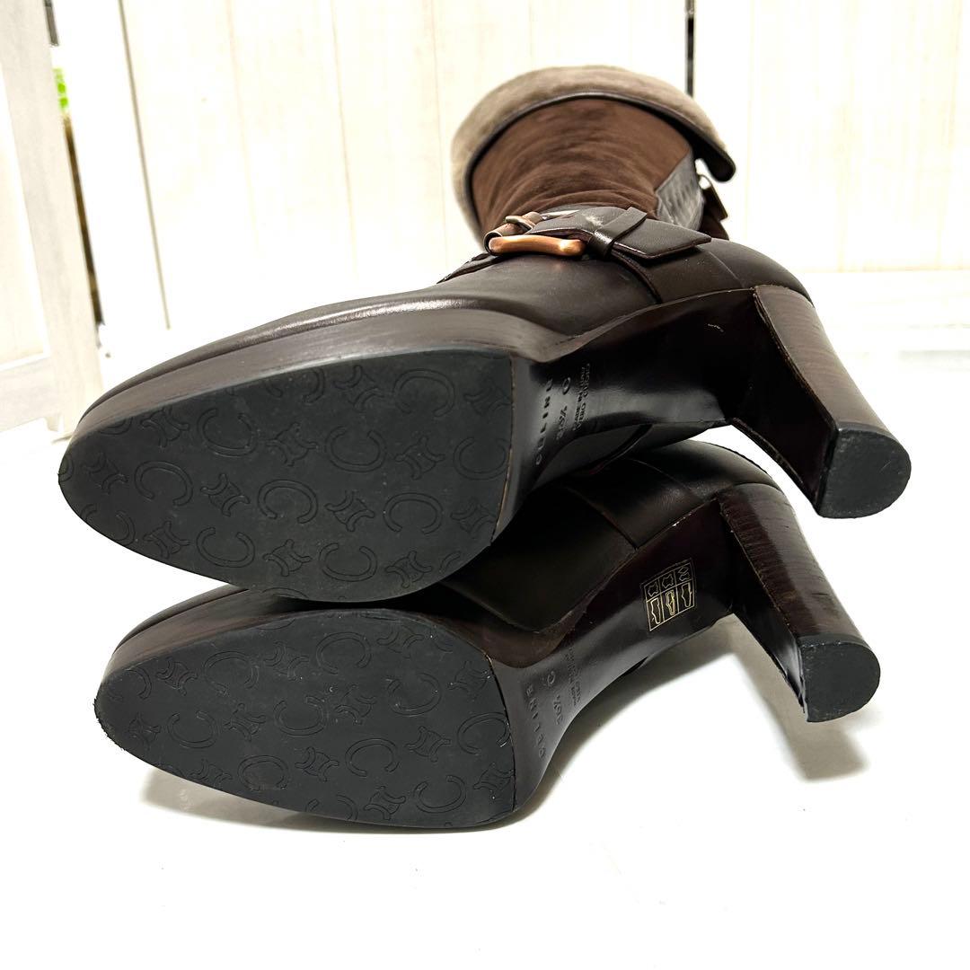 美品 CELINE スエード レザー ファー ロングブーツ 2way 36.5