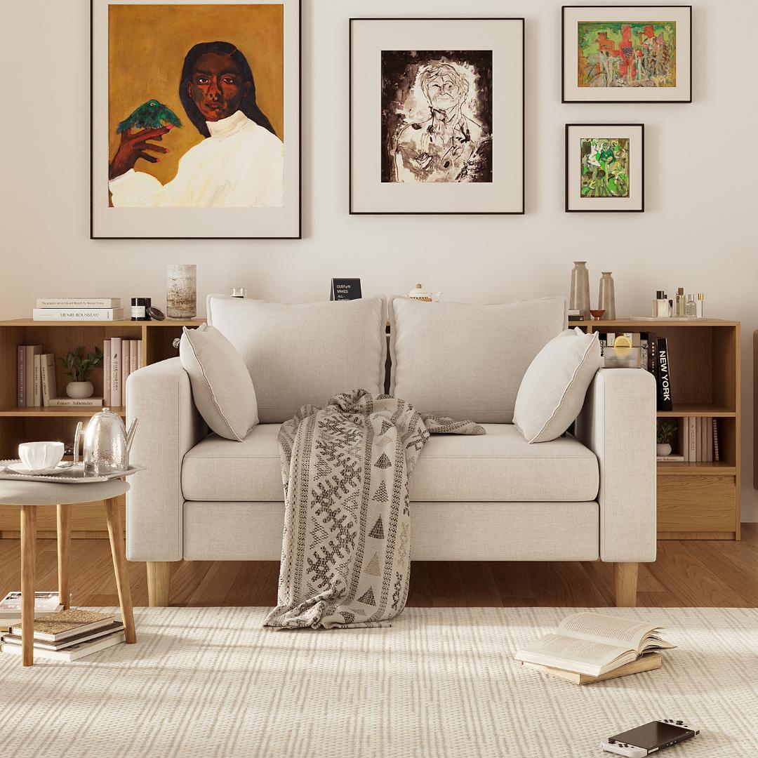 二人掛け 収納ソファー 多機能アームレスト（カップホルダー付） 幅123cm