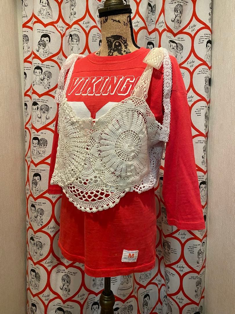 アンティークレース編みドイリーリメイクリボンキャミソール