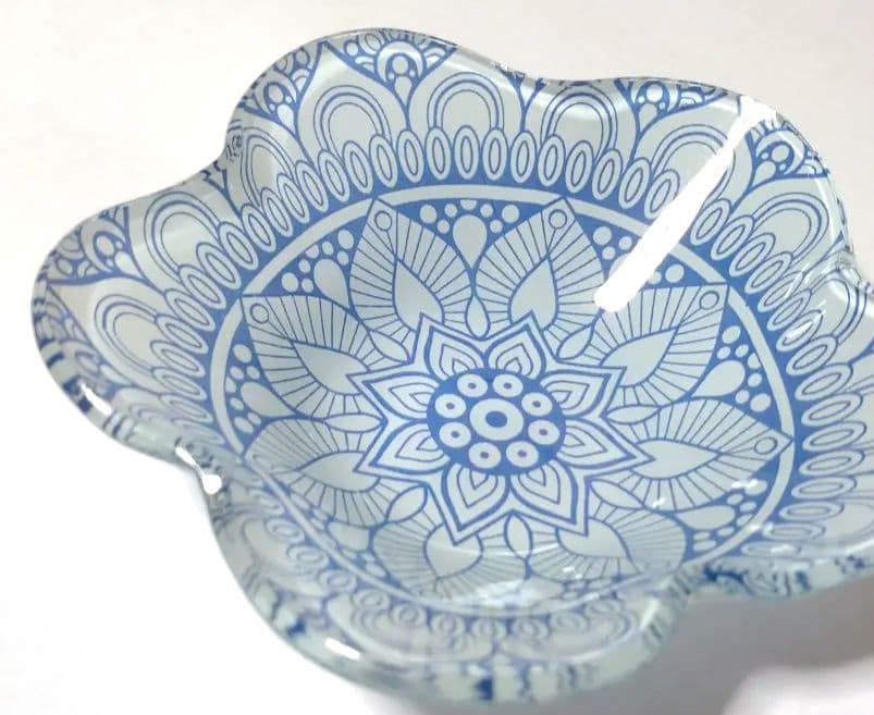 デザートボウル ■ 5点 ガラスボウル 皿 オリエンタル柄 青 蚤の市