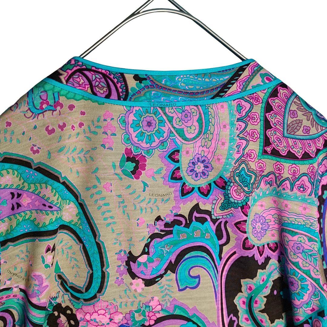 ☆ LEONARD レオナール シルク混 ボウタイ ペイズリー柄 長袖 ブラウス