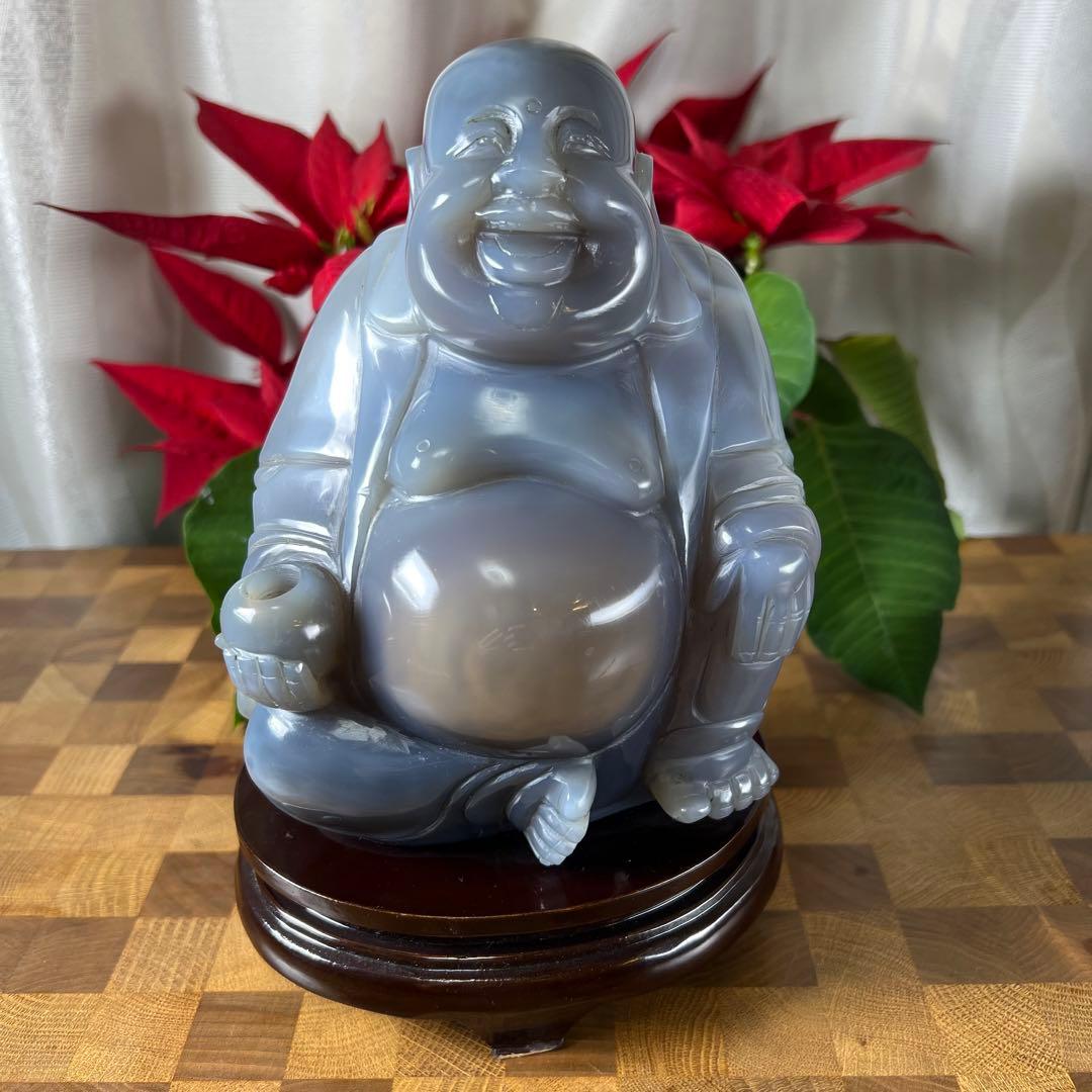 【特大】本瑪瑙水胆布袋像　台付高さ23cm