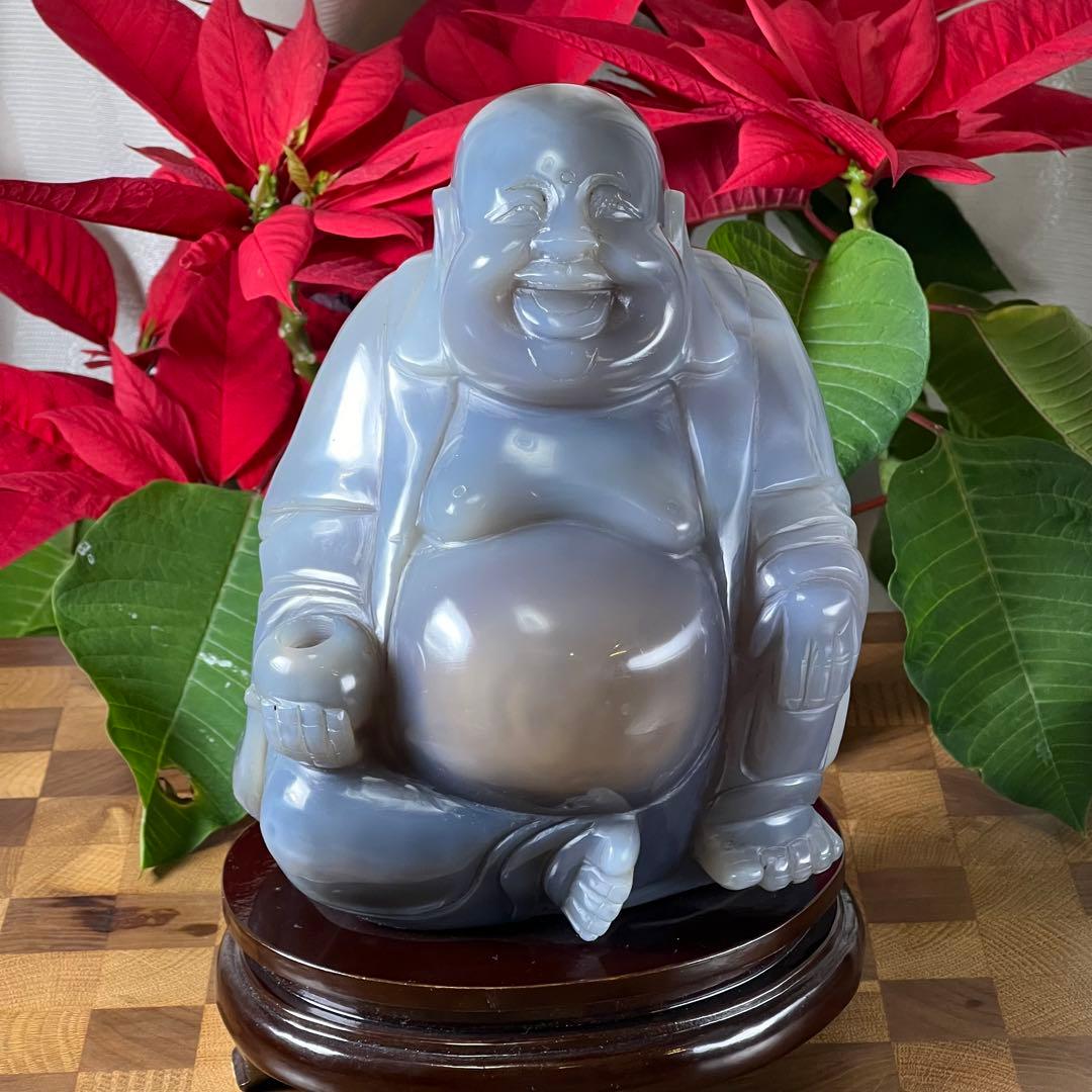 【特大】本瑪瑙水胆布袋像　台付高さ23cm