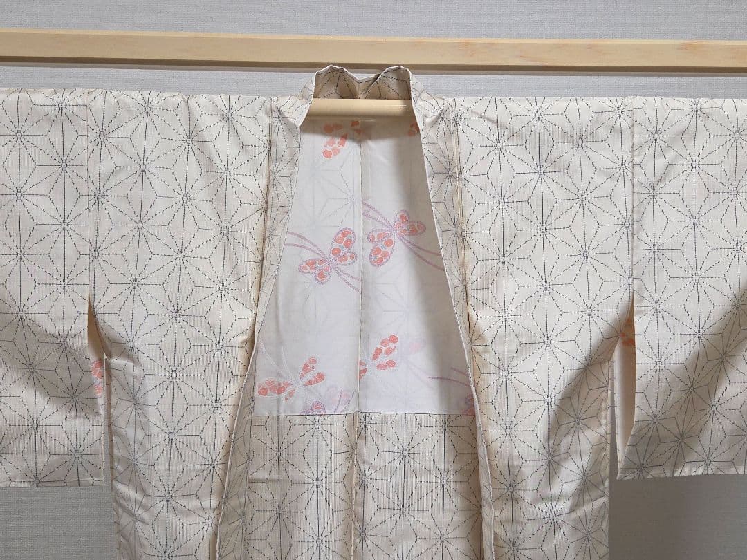 C◆着物くつろぎ 白大島紬 アンサンブル 着物羽織セット 麻の葉 袷 正絹 着物