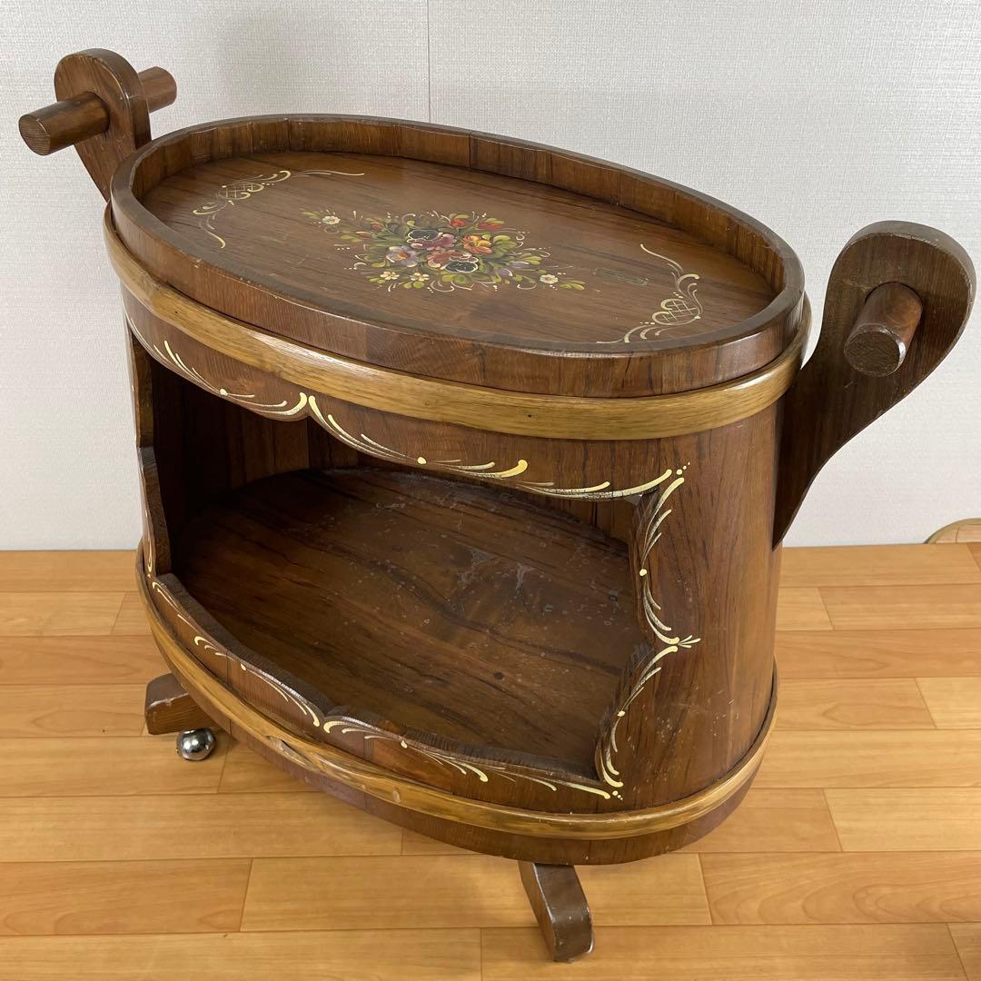 【良品】イタリア製 木製 サイドテーブル ワゴン キャスター付き ハンドペイント