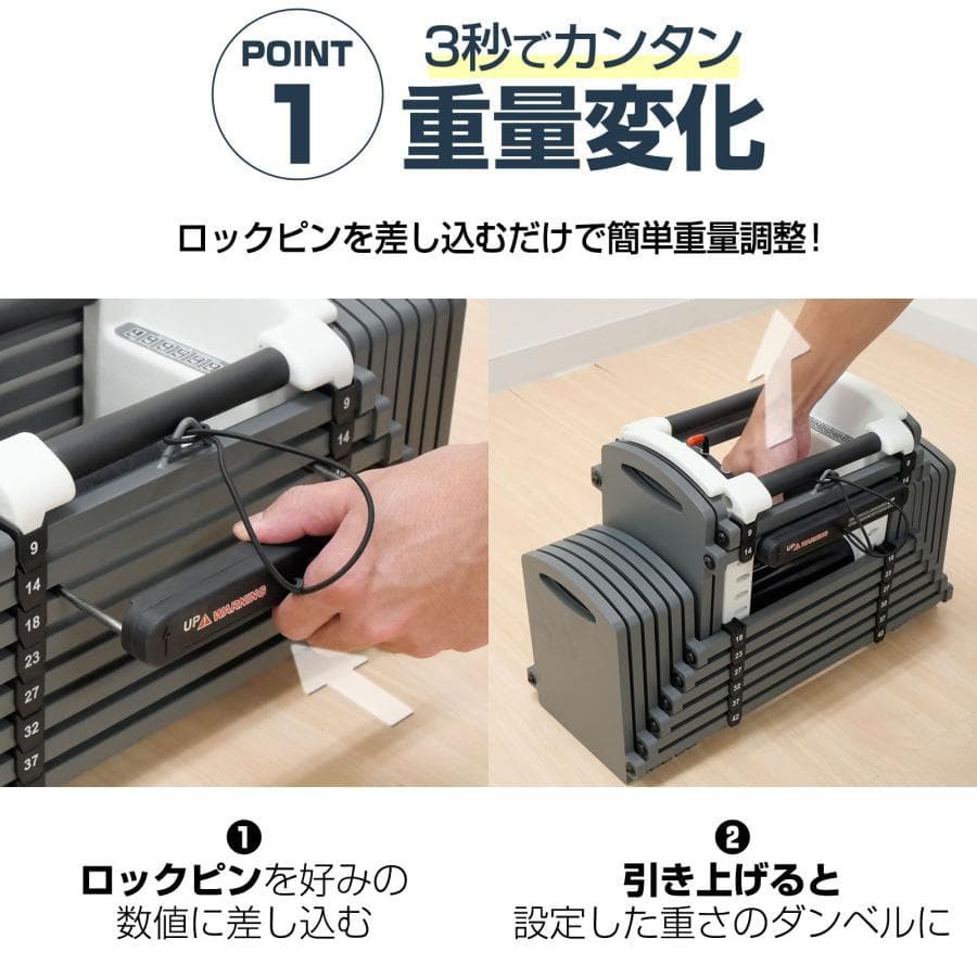 パワーブロック ダンベル 可変式 23kg 単品 多機能 12段階調節 筋トレ