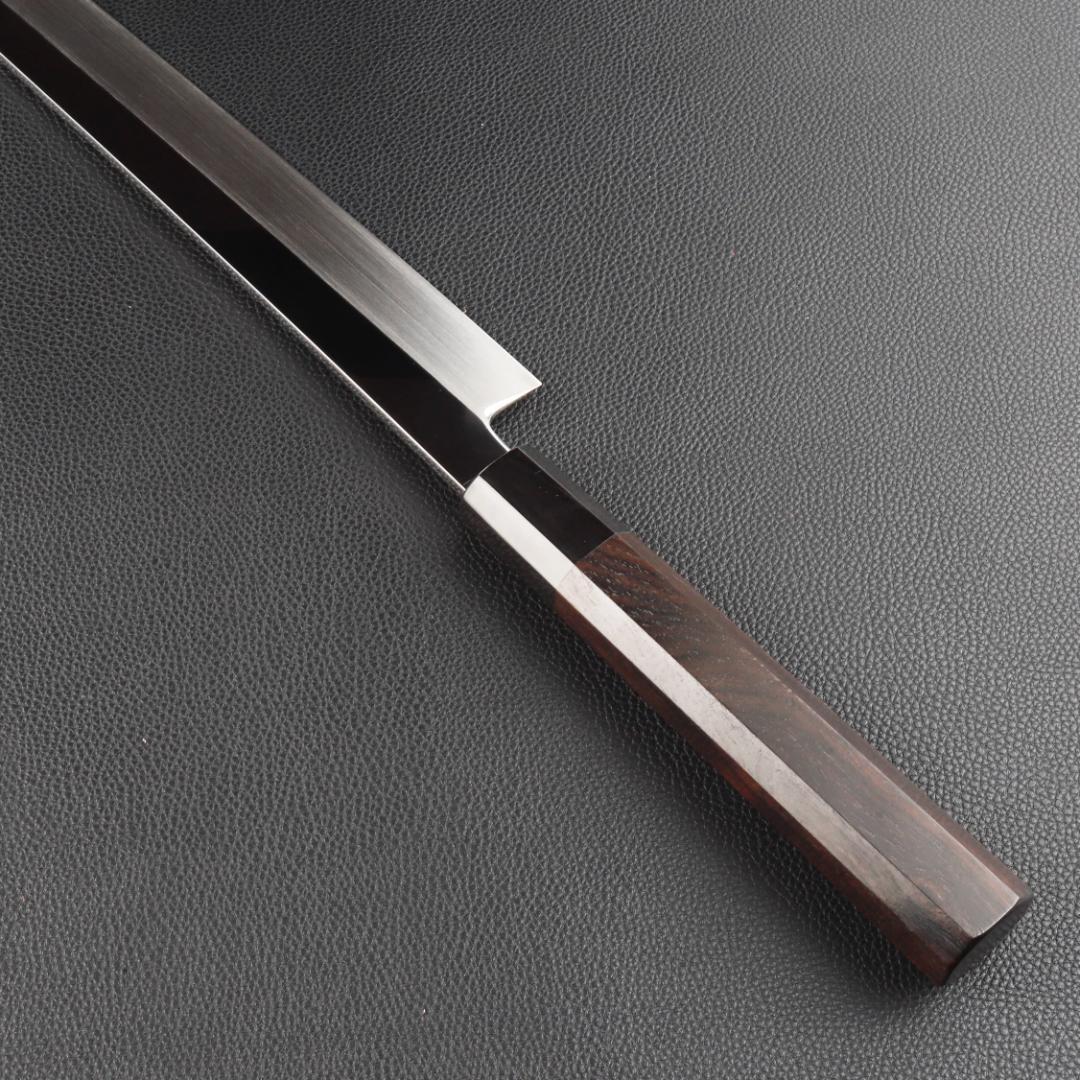 11095先丸柳刃包丁 尺三刺身包丁鏡面仕上げ 刃は究極の切れ味黒檀黒水牛八角柄