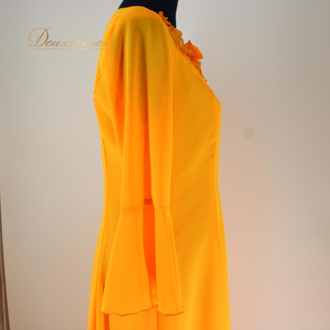 【日本製社交ダンス衣装】ワンピース ドレス オレンジ ラインストーン Mサイズ