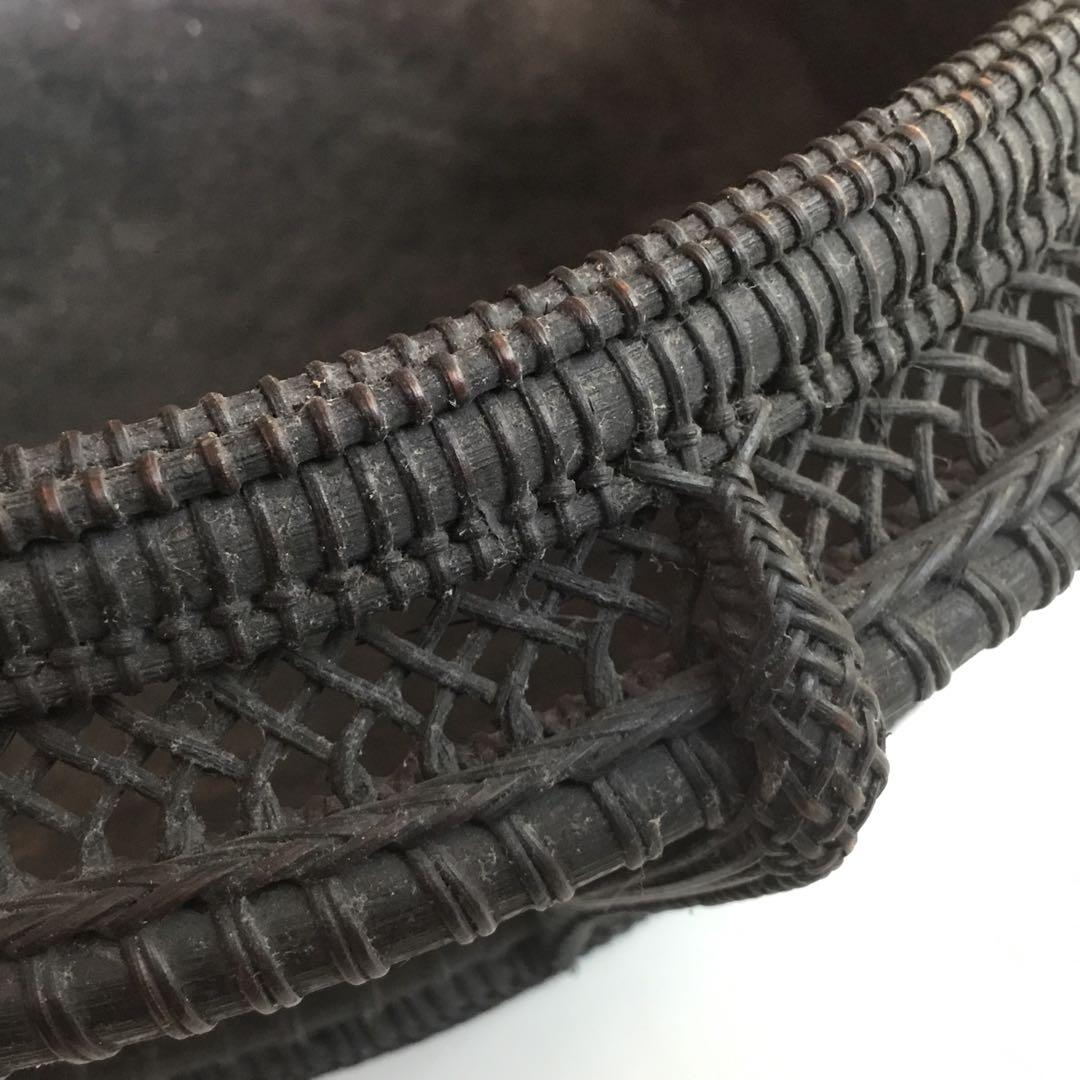 唐物　篭組　時代炭斗　茶道具　木箱付き