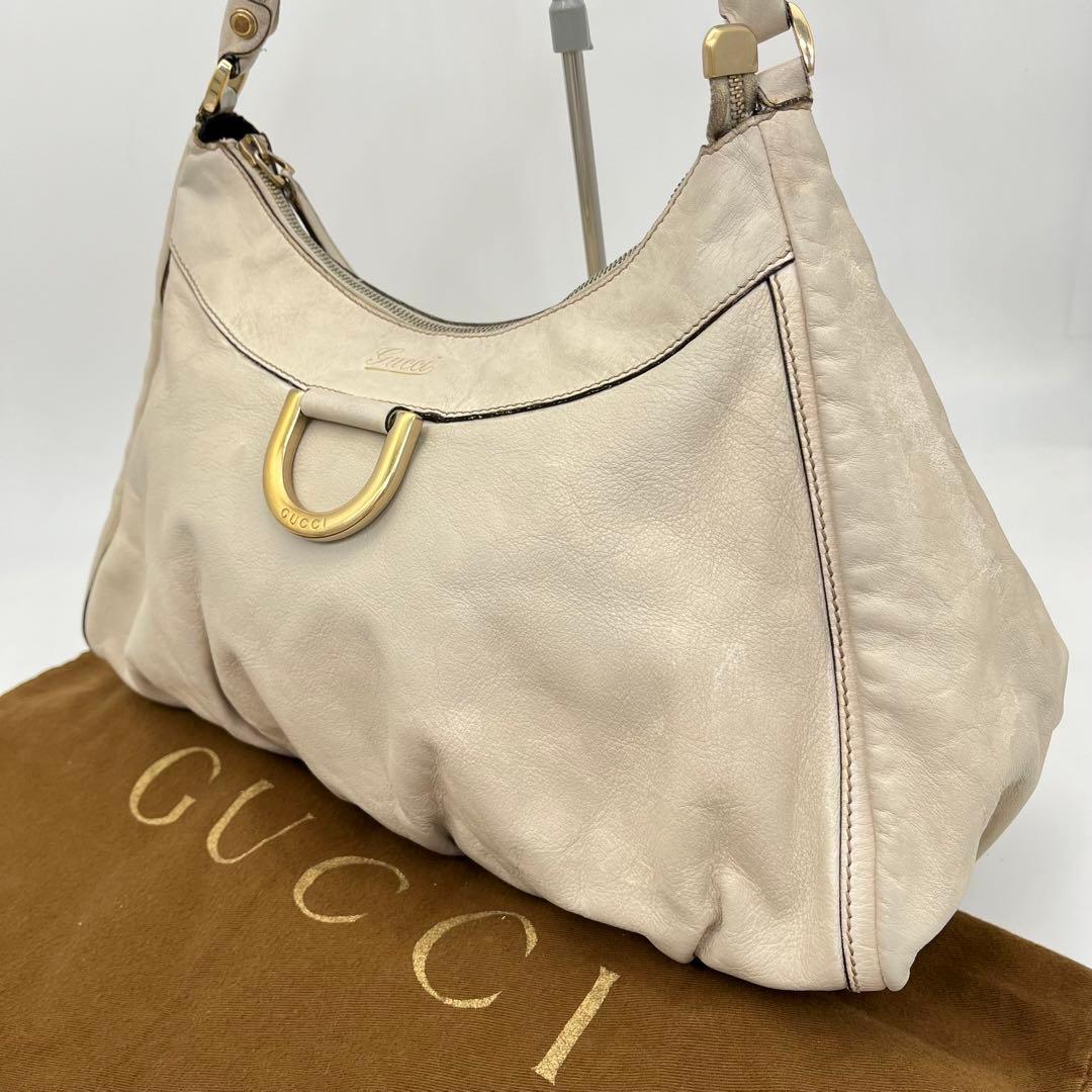 GUCCI ワンショルダーバッグ 肩掛け アビーライン ゴールド金具 レザー 白