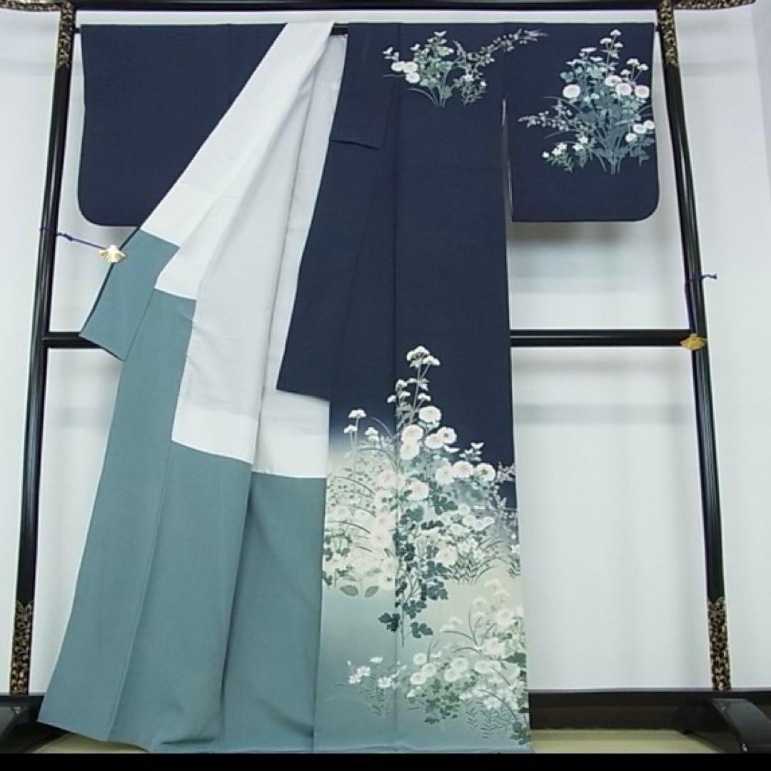 十日町友禅作家阿部佳雪訪問着 ❶裄丈70花柄 要確認〜説明文に変更あり・写真追加