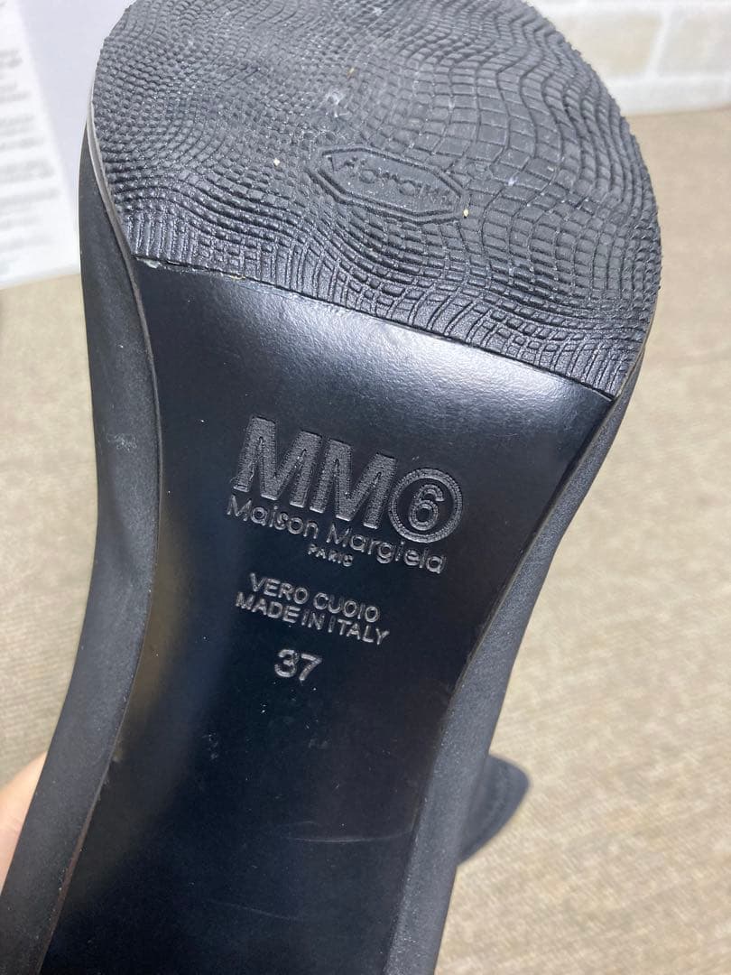 美品　MM6 ラウンドトゥ　フェイクレザー　アンクルストレッチ　ブーツ　37