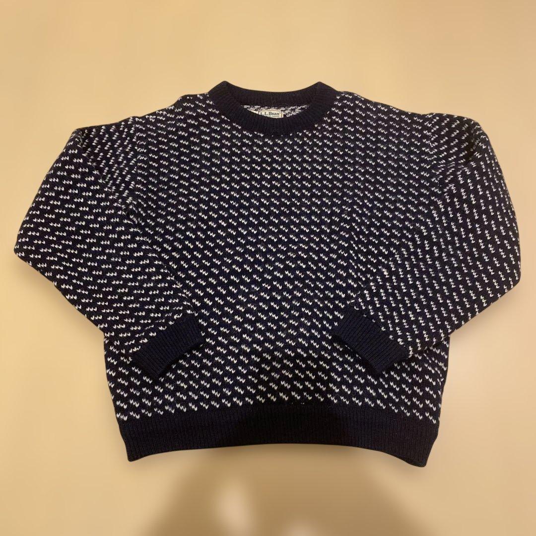 LLBEAN バーズアイ　ウールニットセーター　ノルウェー製　80s Large