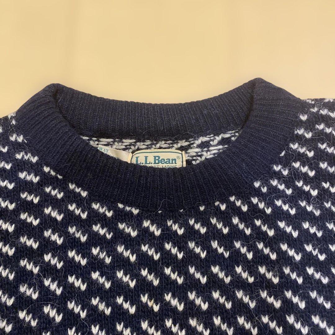 LLBEAN バーズアイ　ウールニットセーター　ノルウェー製　80s Large