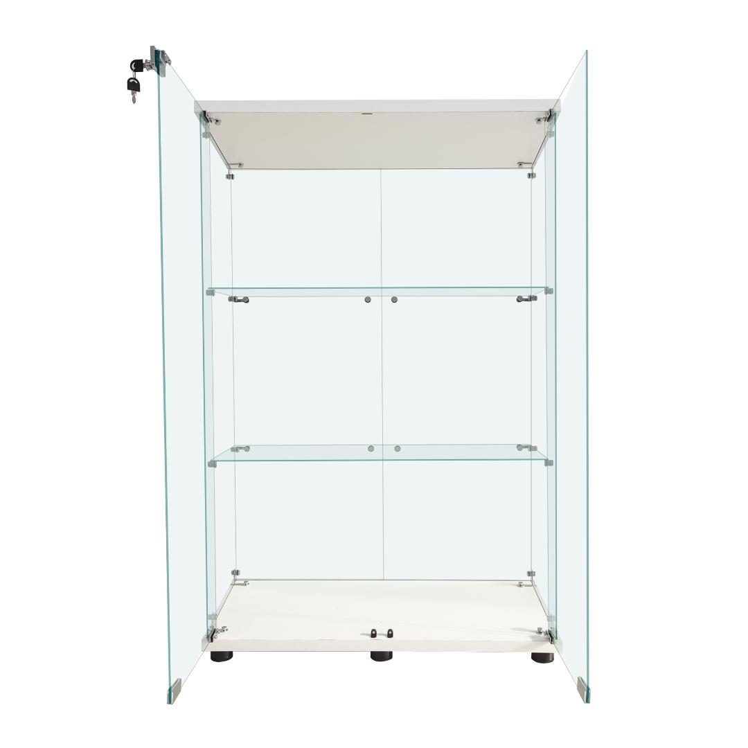 【新品】人気No.1！3段ワイドガラスケース白｜支柱なし全面ガラス｜フィギュア棚