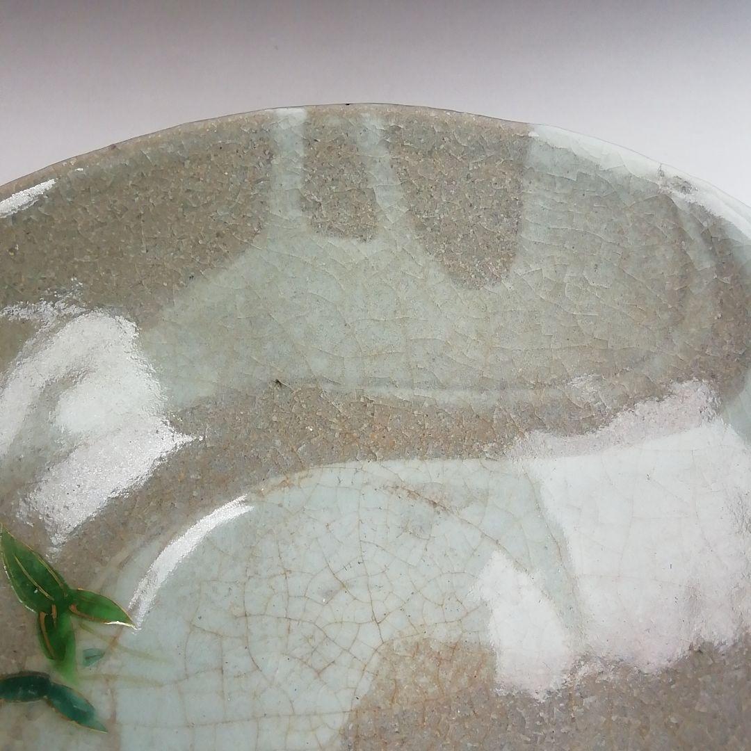 Ｔ４２９　茶碗　『裂白釉　沢瀉図』『竹桂庵　西山 造』　共箱　抹茶碗　茶道具