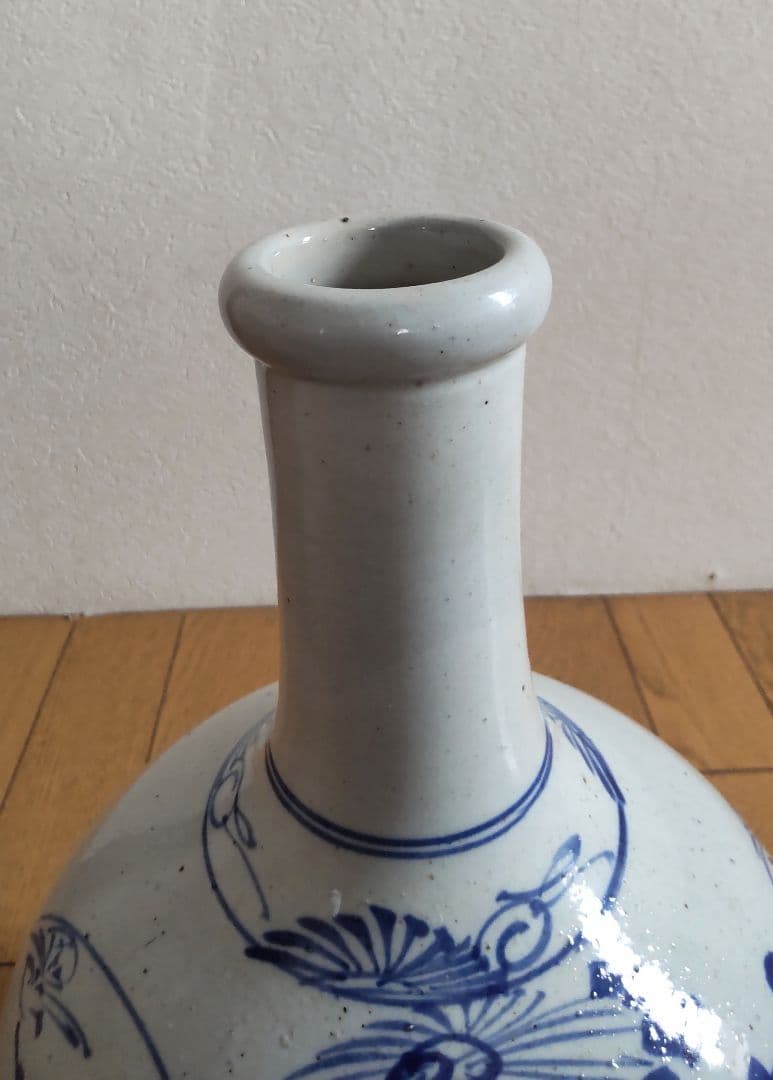 古い平清水焼　木製蓋付き　染付　大徳利