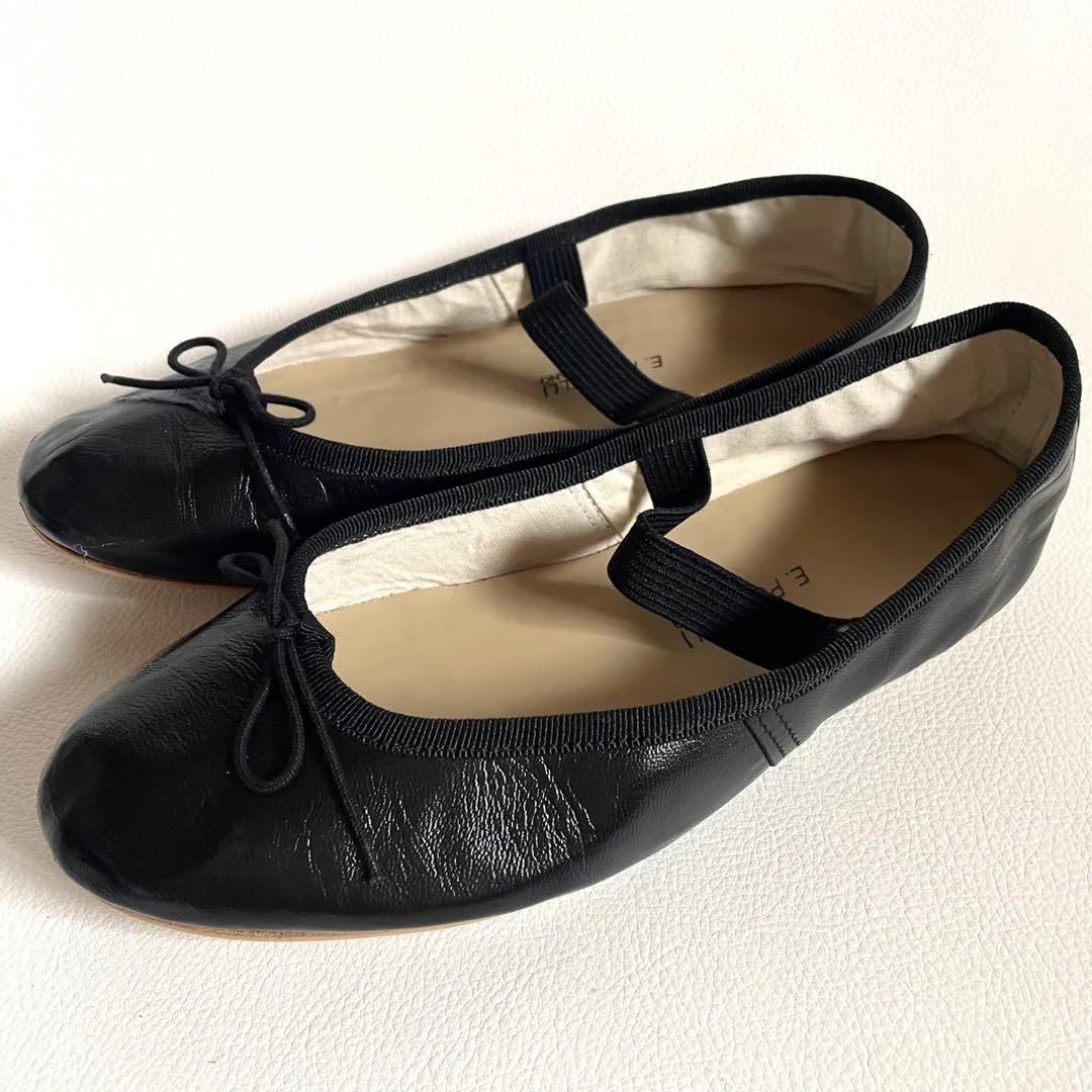 裏貼り済＊ポルセリ バレエシューズ ブラックストラップ 37