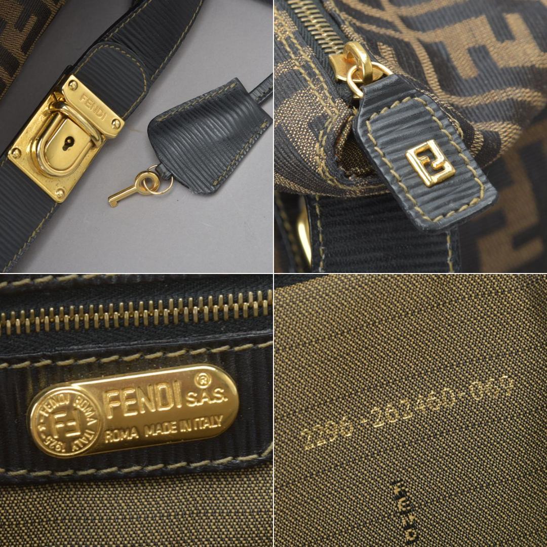 美品◇フェンディ ズッカ ボストンバッグ 2WAYショルダー 鍵付 ジャガード茶