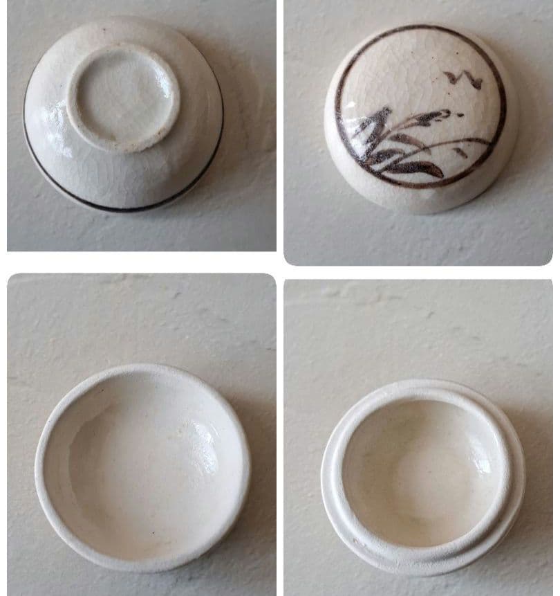 志野焼　銘あり 稲穂文 水指/茶碗/香合　絵志野　骨董品 古美術