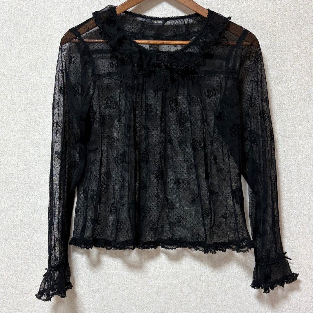 ピンクハウス　ドットチュール　プルオーバー　猫　薔薇　王冠　鍵　試着のみ【P65