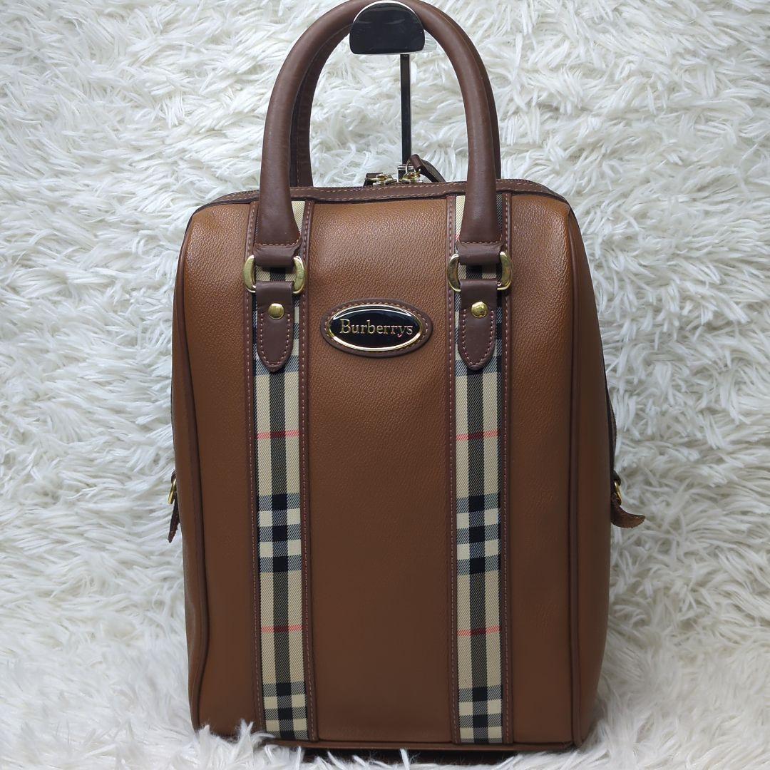 美品✨バーバリー シューズバッグ レザー ブラウン ノバチェック ゴルフ