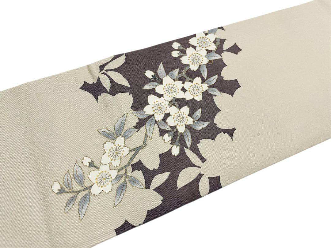 手描き桜の塩瀬名古屋帯◇金彩 染め帯 春着物