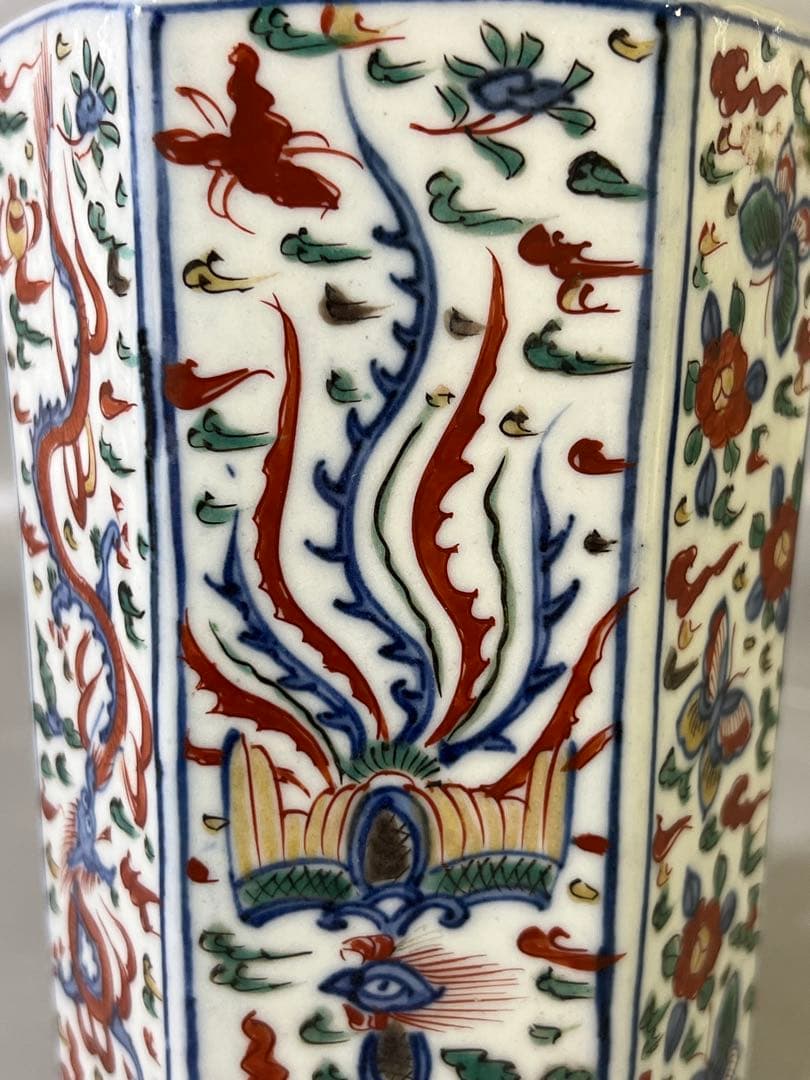 DT733 中国 赤絵 鯉双耳瓶